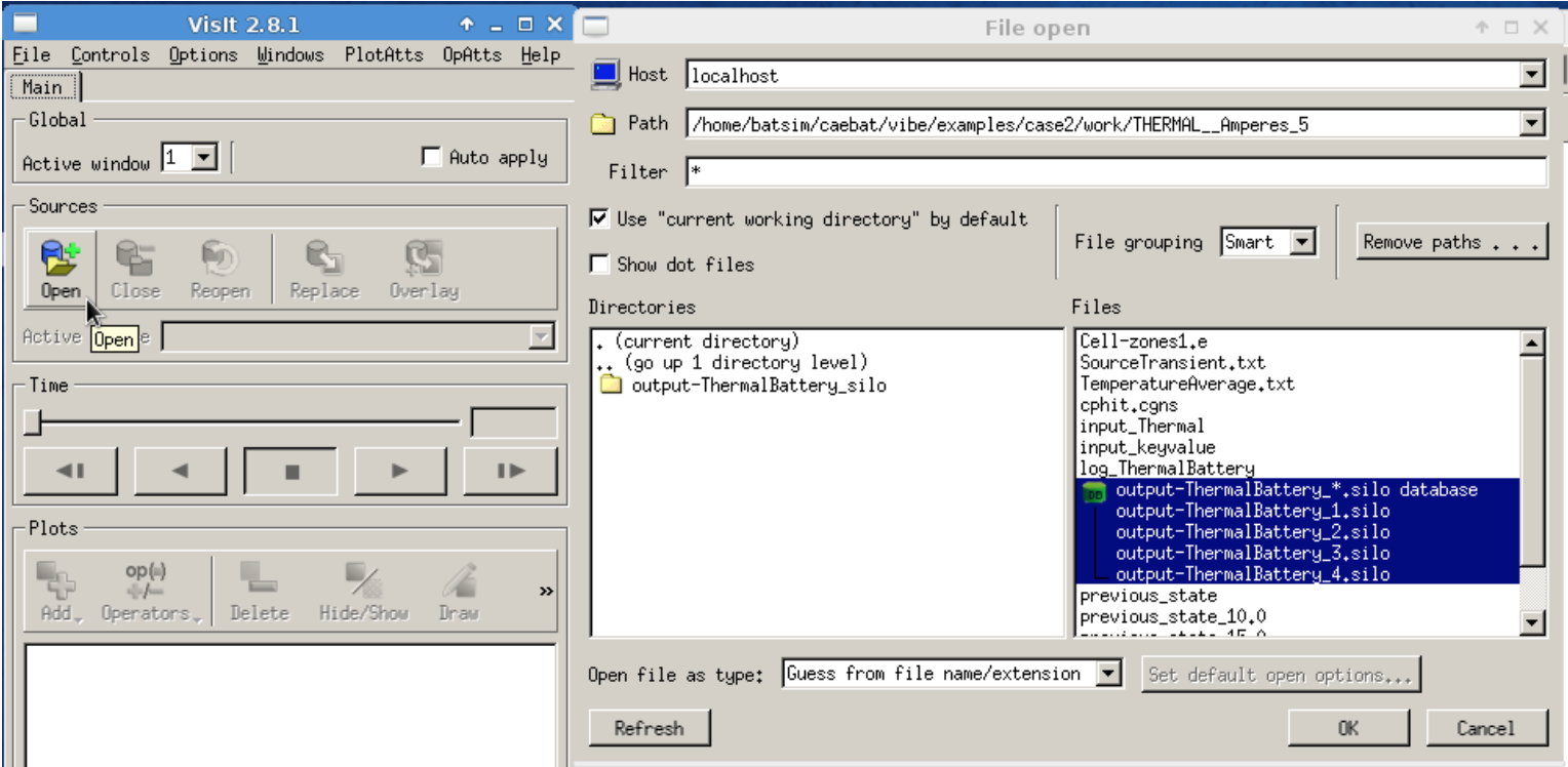 Figure 18: Selecting output files to visualize using VisIt in VM.